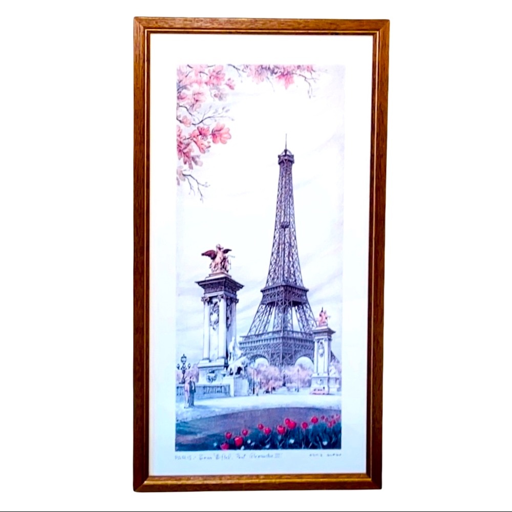 VTG Framed Ortiz Alfau Eiffel Tower Etching Print • Please Read all Information